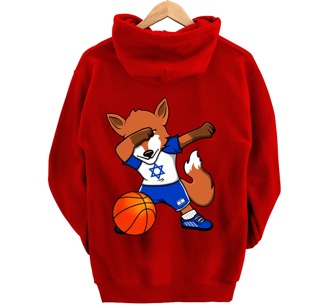 Dabbing Fox Israel Basketball Fans Jersey Israeli Flag Sport Pullover Hoodie