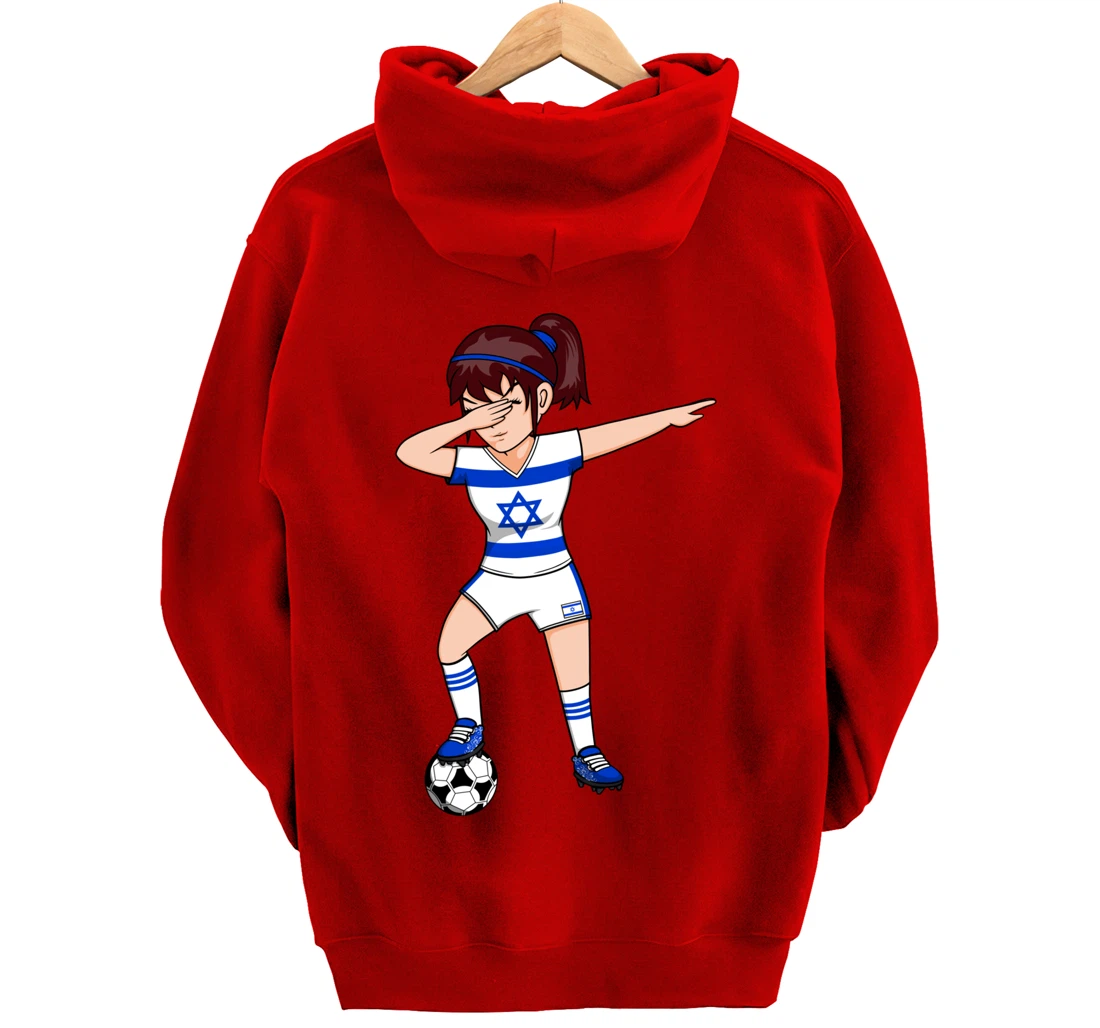 Dabbing Soccer Girl Israel Jersey Israeli Football Fans Art Pullover Hoodie