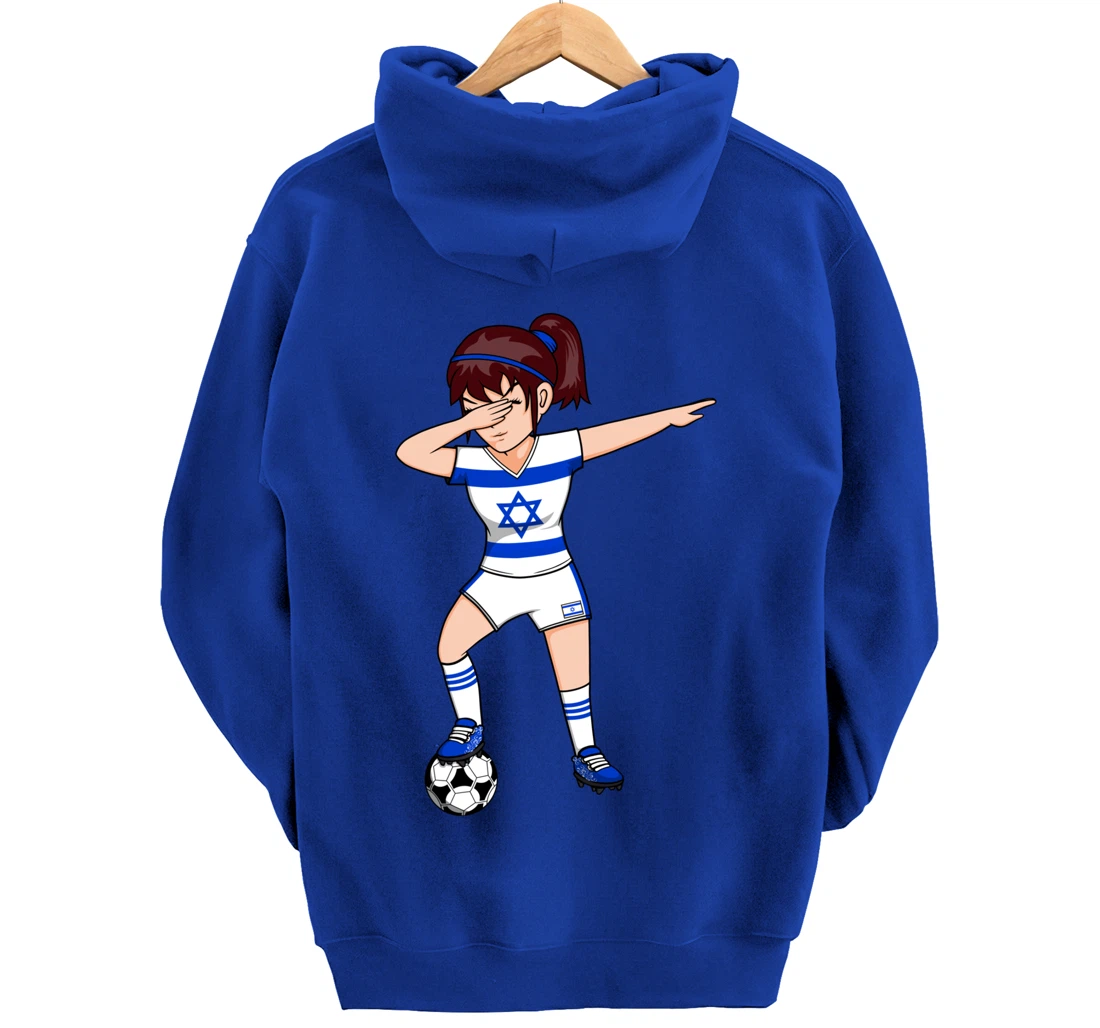 Dabbing Soccer Girl Israel Jersey Israeli Football Fans Art Pullover Hoodie