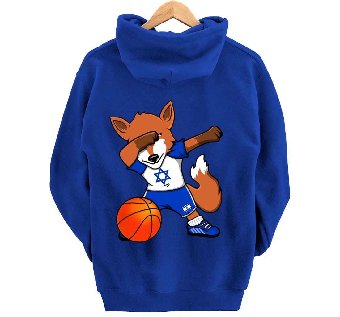 Dabbing Fox Israel Basketball Fans Jersey Israeli Flag Sport Pullover Hoodie