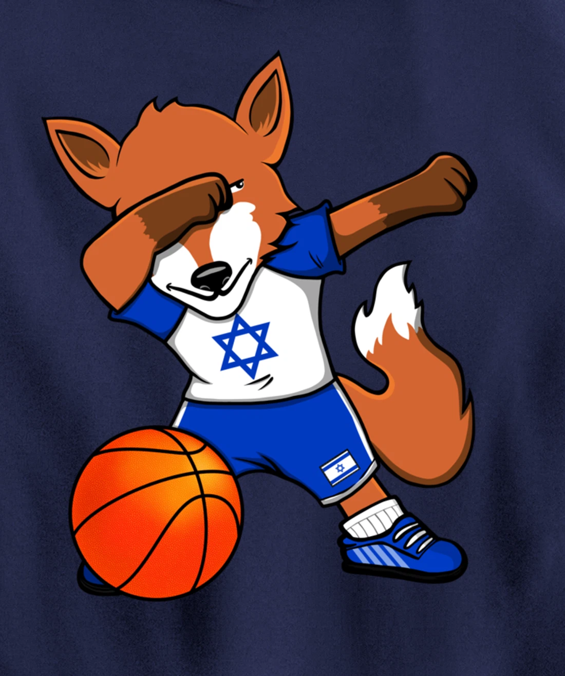 Dabbing Fox Israel Basketball Fans Jersey Israeli Flag Sport Pullover Hoodie