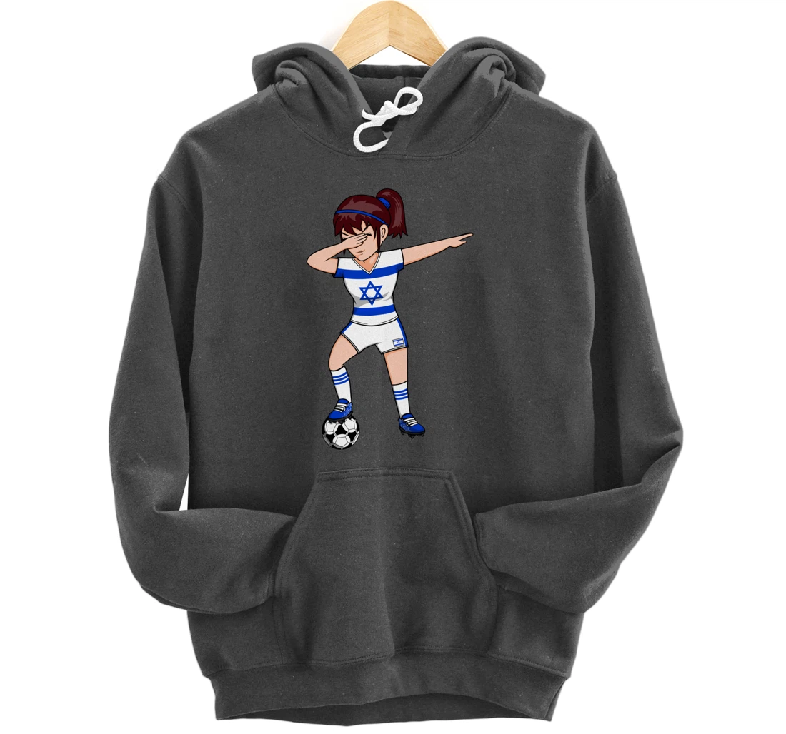 Dabbing Soccer Girl Israel Jersey Israeli Football Fans Art Pullover Hoodie