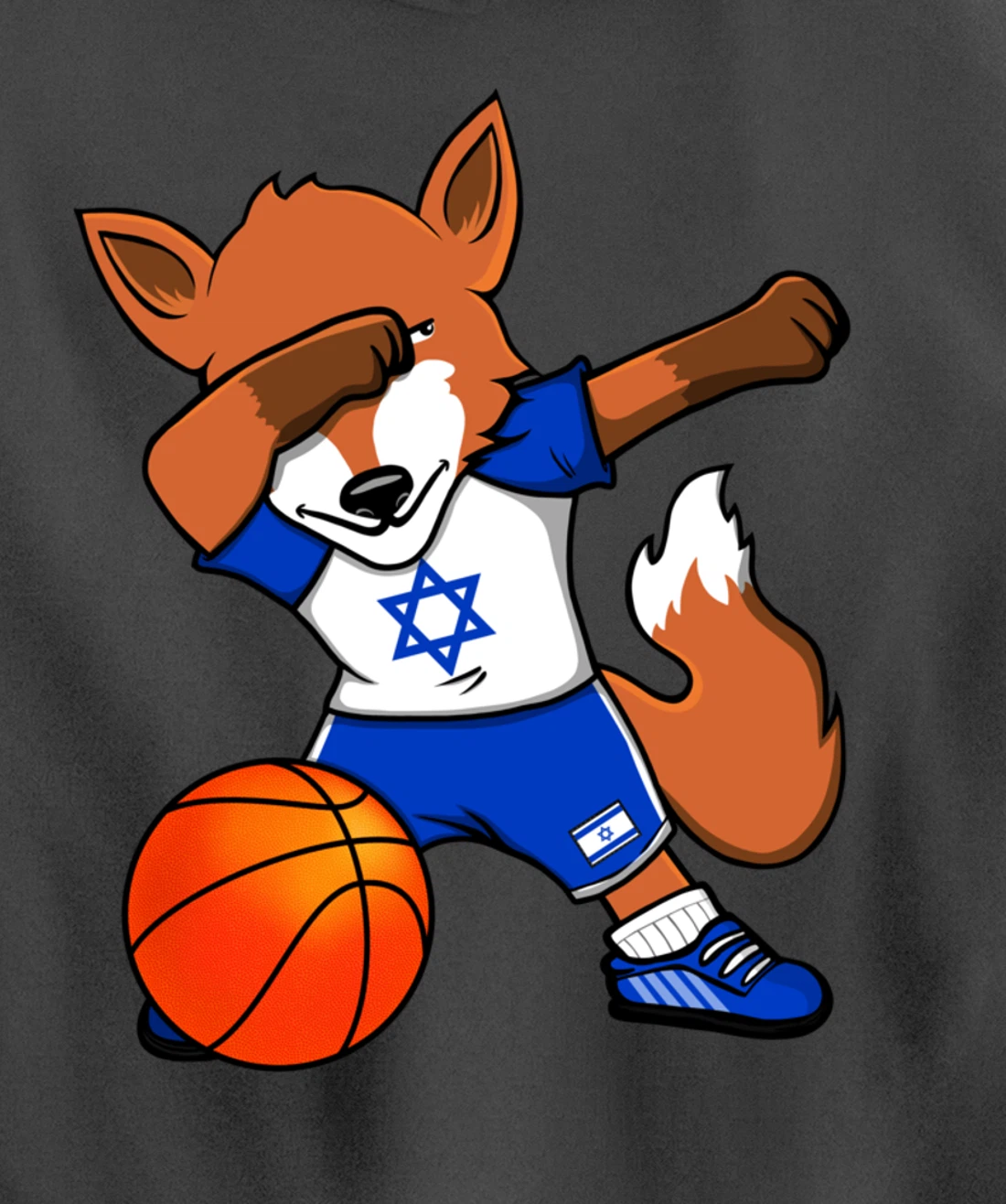 Dabbing Fox Israel Basketball Fans Jersey Israeli Flag Sport Pullover Hoodie