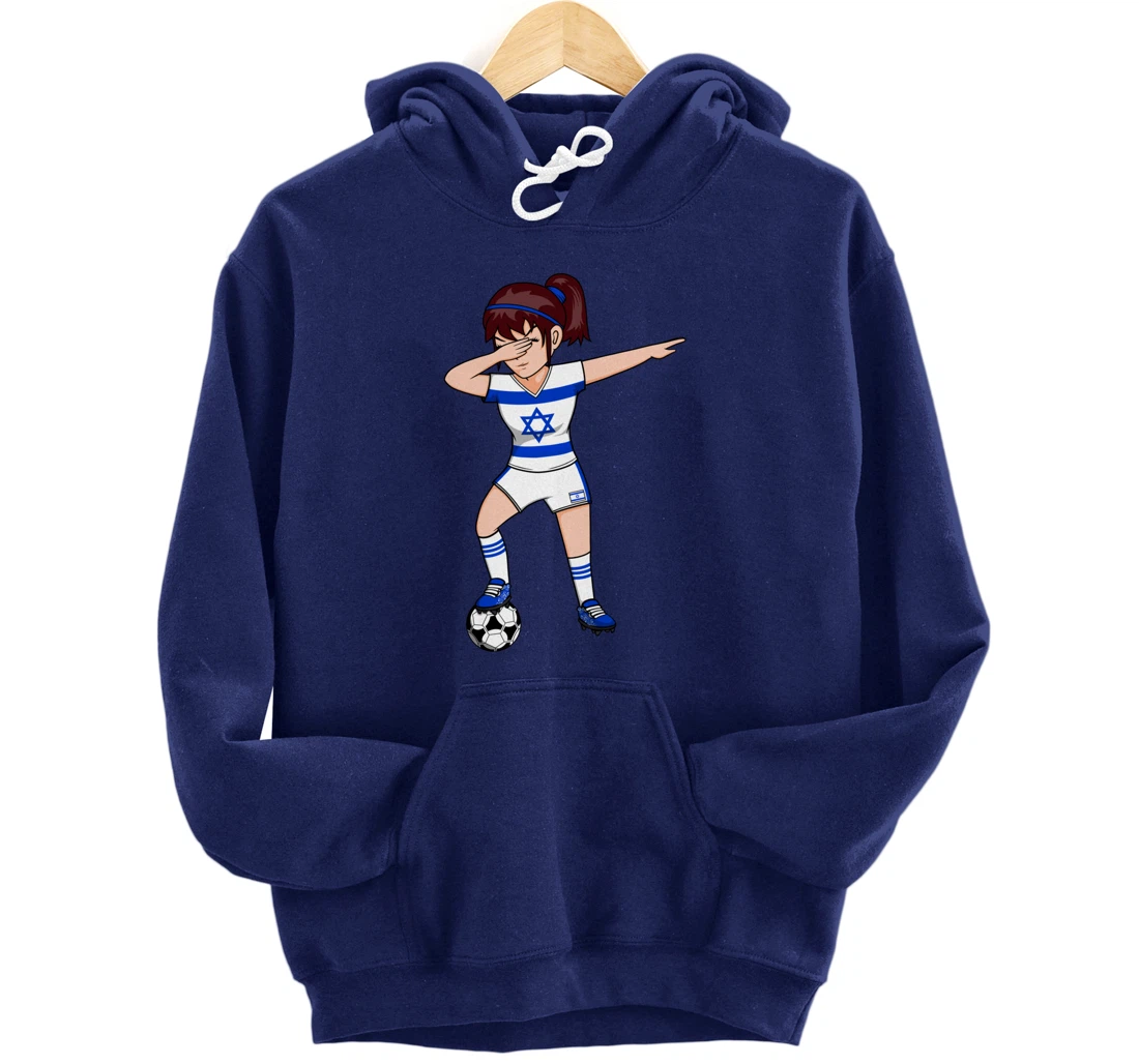 Dabbing Soccer Girl Israel Jersey Israeli Football Fans Art Pullover Hoodie