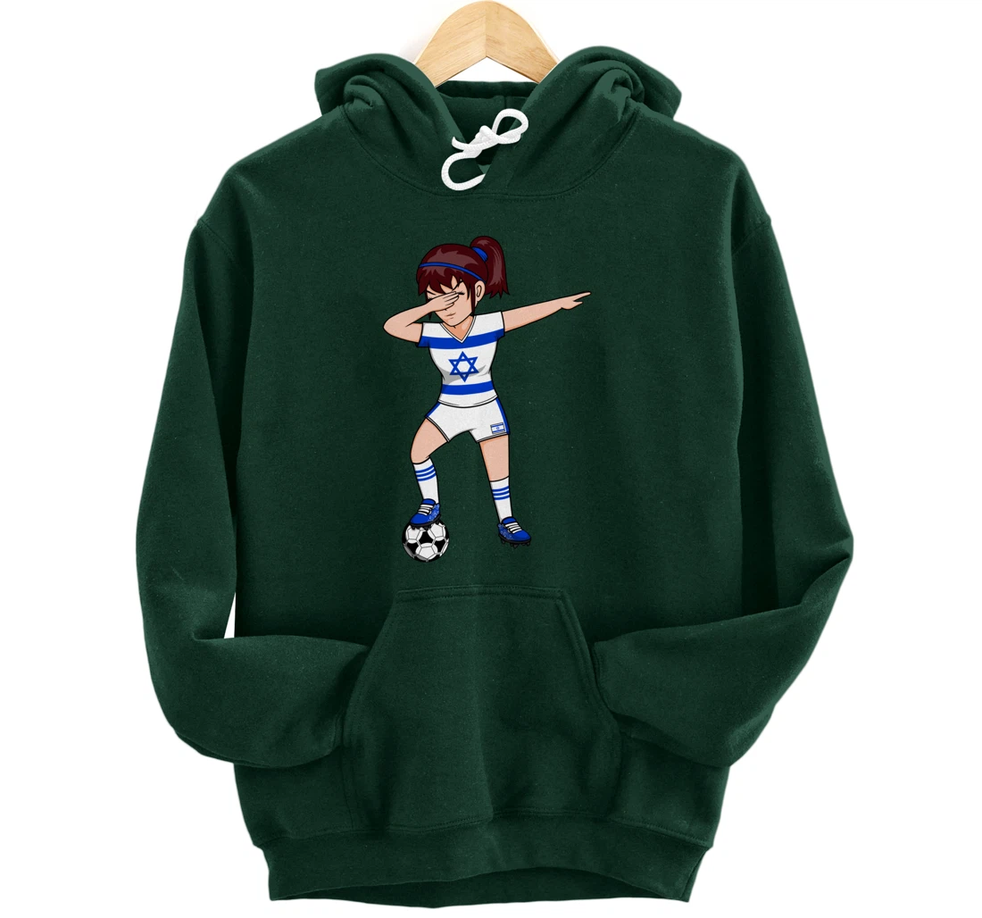 Dabbing Soccer Girl Israel Jersey Israeli Football Fans Art Pullover Hoodie