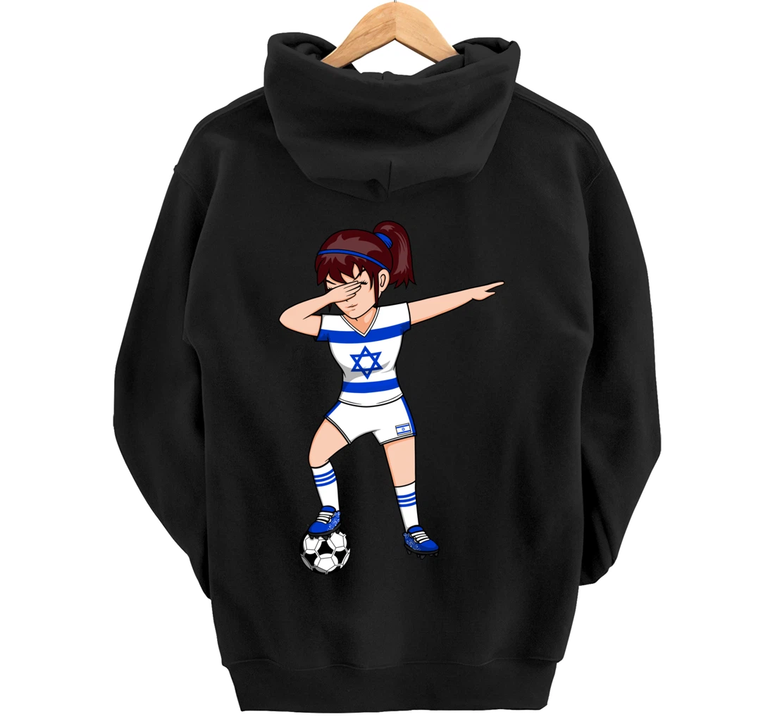 Dabbing Soccer Girl Israel Jersey Israeli Football Fans Art Pullover Hoodie