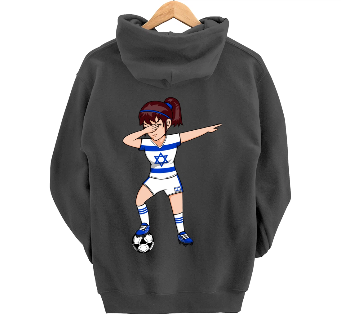 Dabbing Soccer Girl Israel Jersey Israeli Football Fans Art Pullover Hoodie