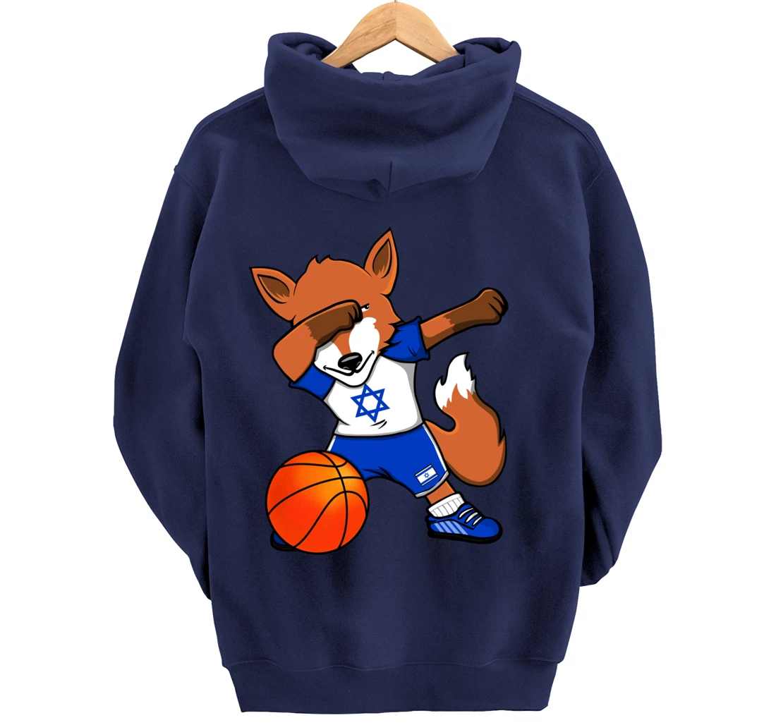 Dabbing Fox Israel Basketball Fans Jersey Israeli Flag Sport Pullover Hoodie