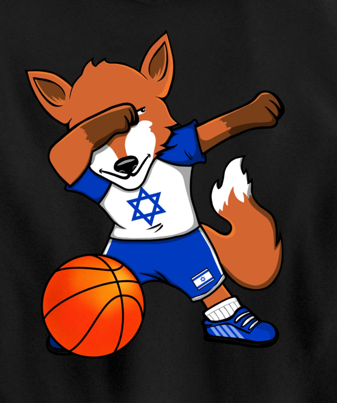 Dabbing Fox Israel Basketball Fans Jersey Israeli Flag Sport Pullover Hoodie