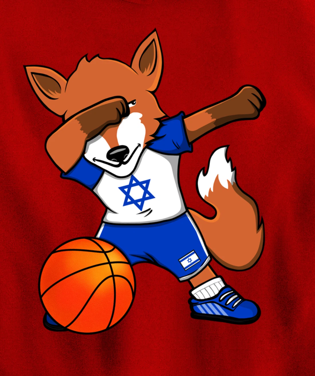 Dabbing Fox Israel Basketball Fans Jersey Israeli Flag Sport Pullover Hoodie