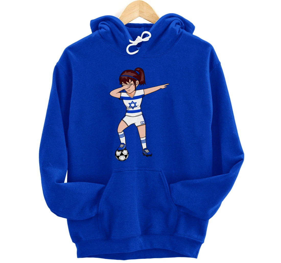 Dabbing Soccer Girl Israel Jersey Israeli Football Fans Art Pullover Hoodie