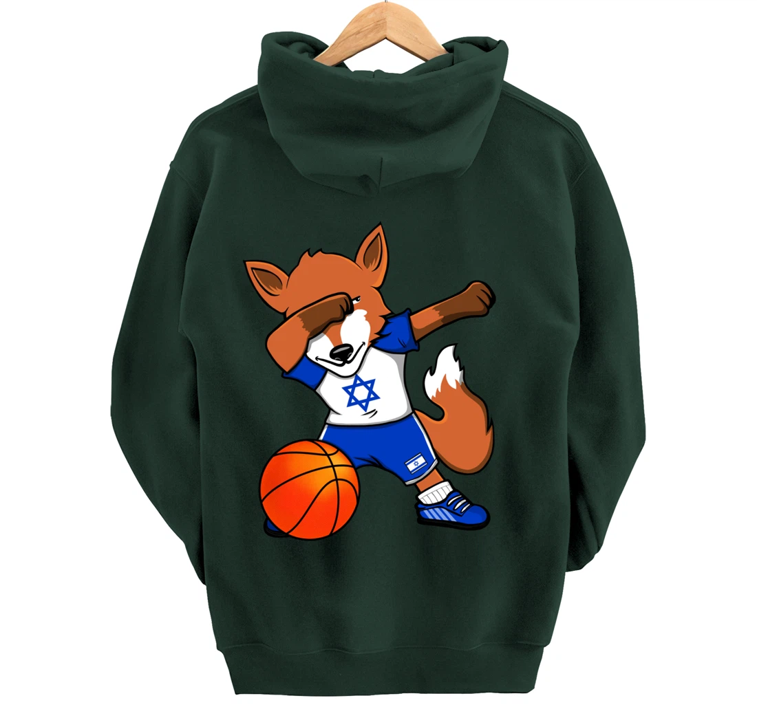 Dabbing Fox Israel Basketball Fans Jersey Israeli Flag Sport Pullover Hoodie