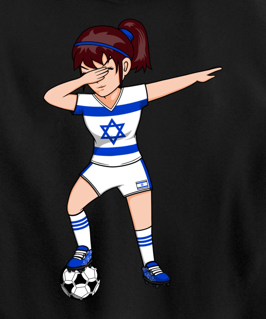 Dabbing Soccer Girl Israel Jersey Israeli Football Fans Art Pullover Hoodie
