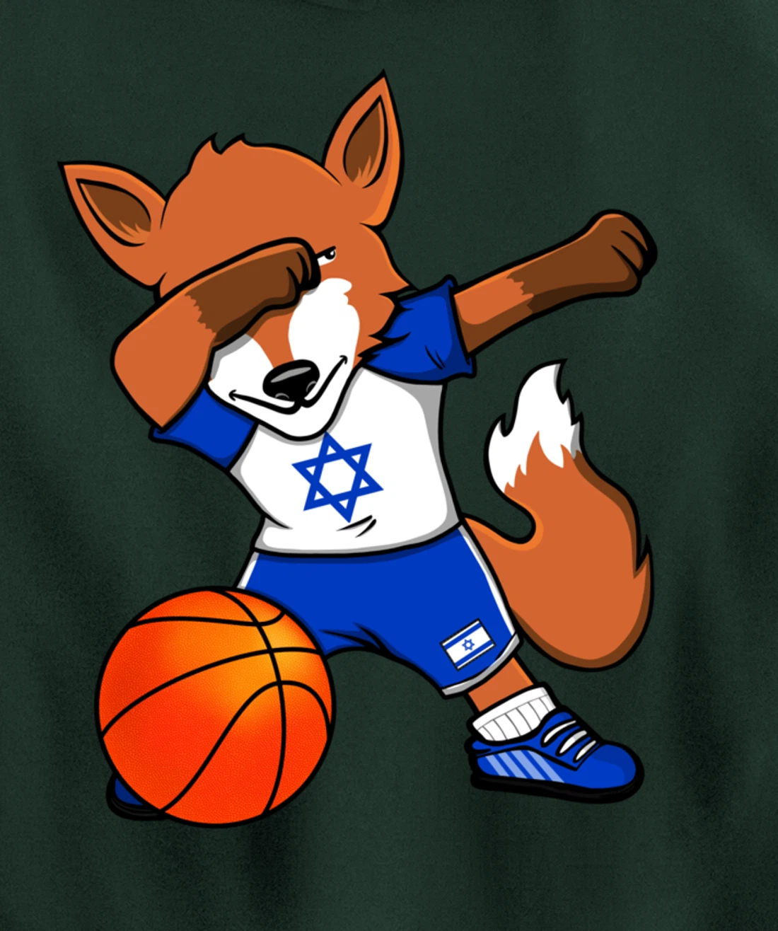 Dabbing Fox Israel Basketball Fans Jersey Israeli Flag Sport Pullover Hoodie