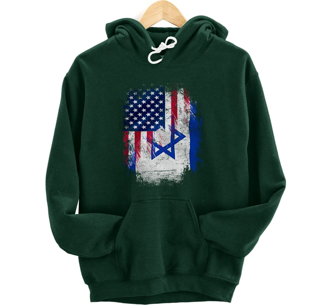 Vintage Israel And American With Flag Cool Gift Pullover Hoodie