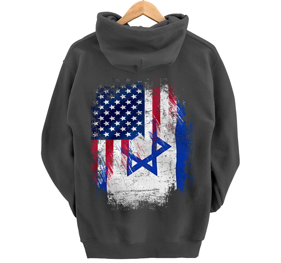 Vintage Israel And American With Flag Cool Gift Pullover Hoodie