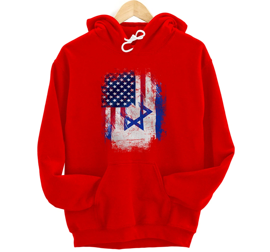 Vintage Israel And American With Flag Cool Gift Pullover Hoodie