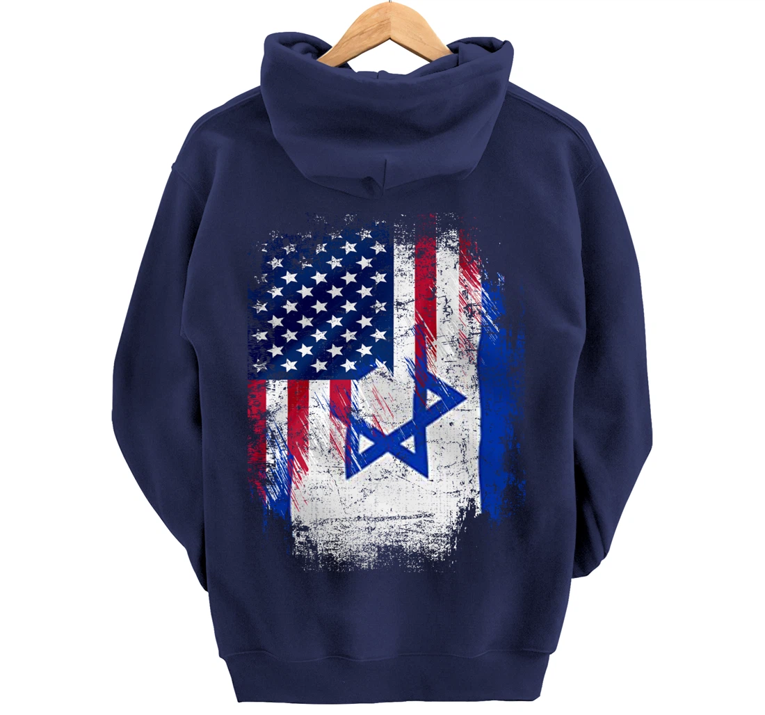 Vintage Israel And American With Flag Cool Gift Pullover Hoodie