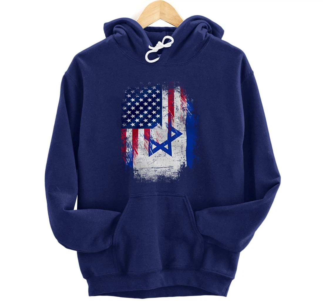 Vintage Israel And American With Flag Cool Gift Pullover Hoodie