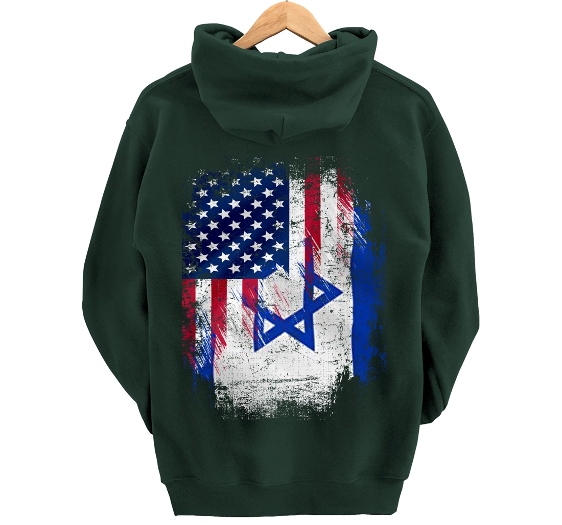 Vintage Israel And American With Flag Cool Gift Pullover Hoodie