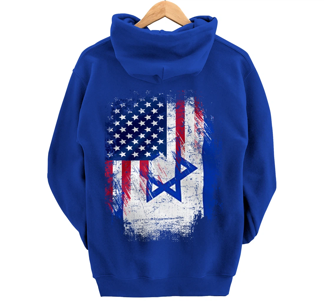 Vintage Israel And American With Flag Cool Gift Pullover Hoodie