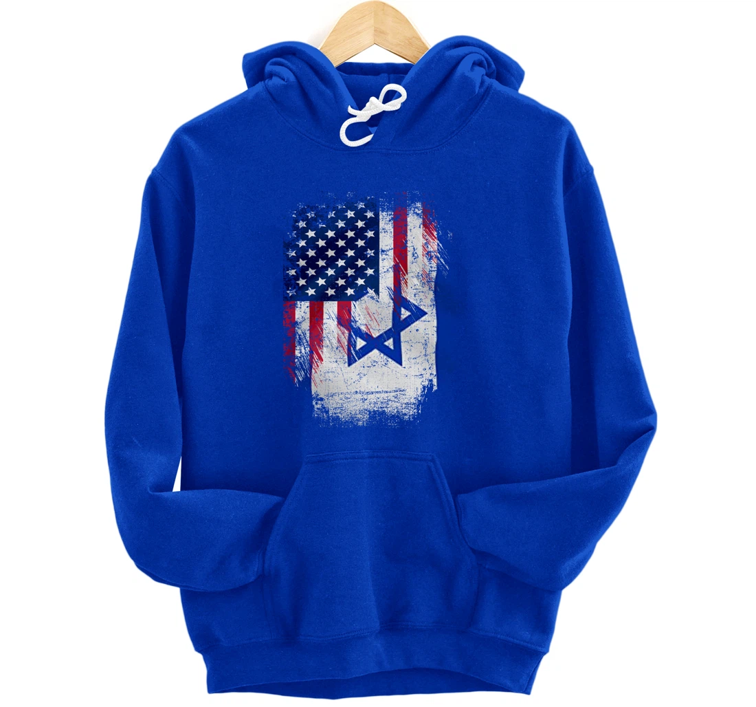 Vintage Israel And American With Flag Cool Gift Pullover Hoodie