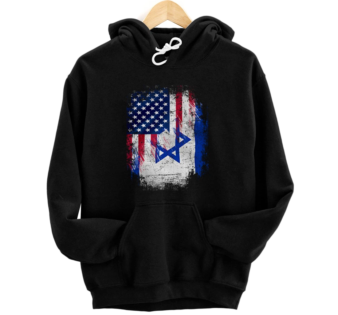 Vintage Israel And American With Flag Cool Gift Pullover Hoodie