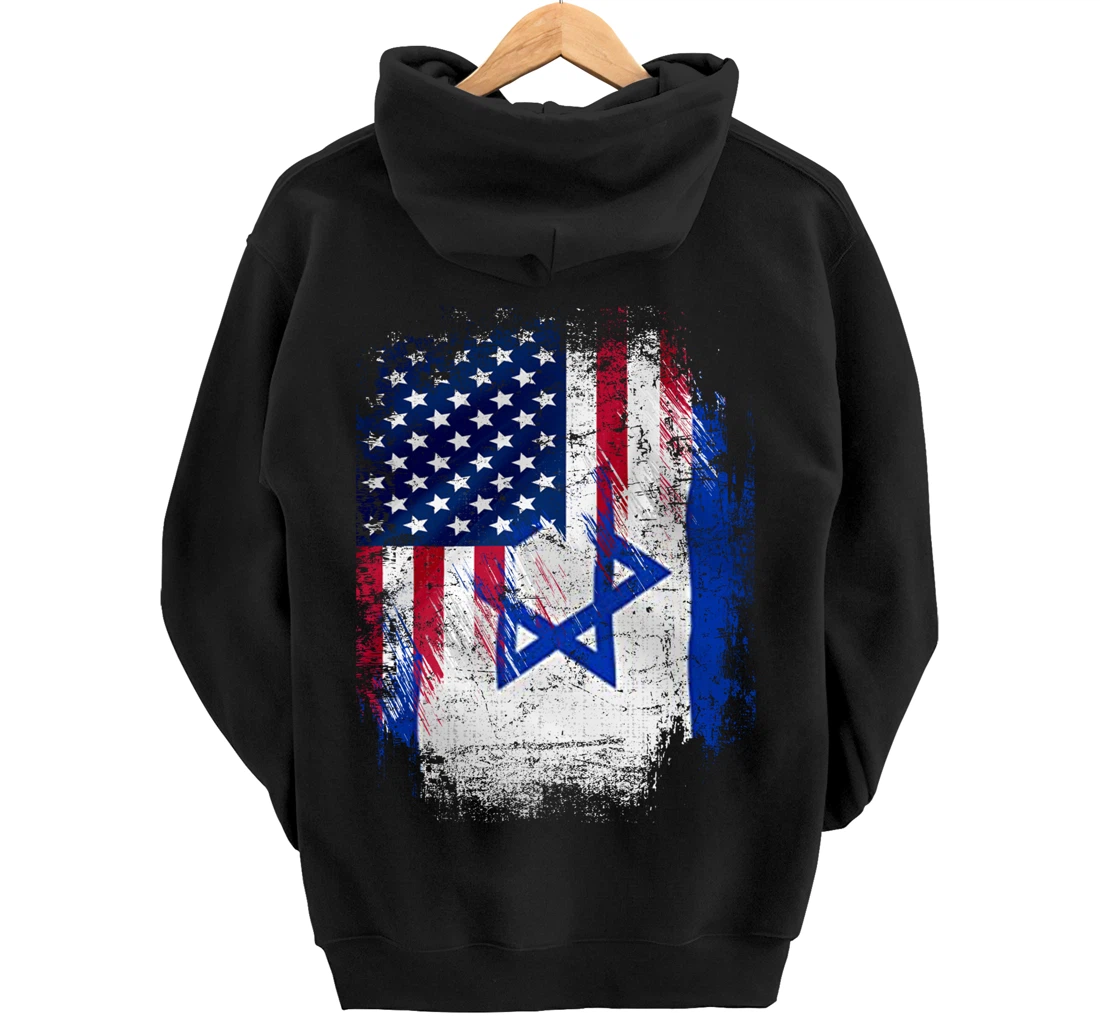 Vintage Israel And American With Flag Cool Gift Pullover Hoodie