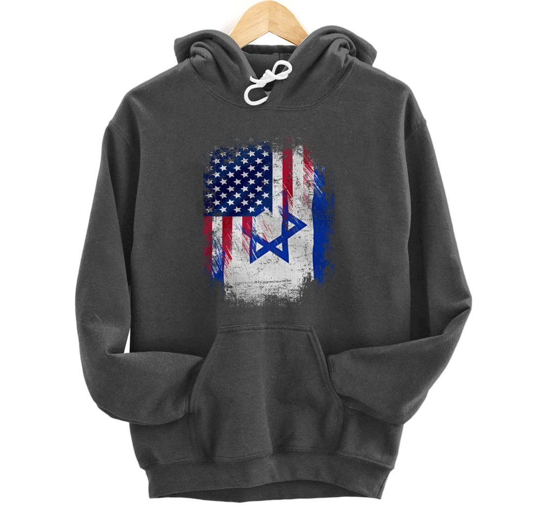 Vintage Israel And American With Flag Cool Gift Pullover Hoodie