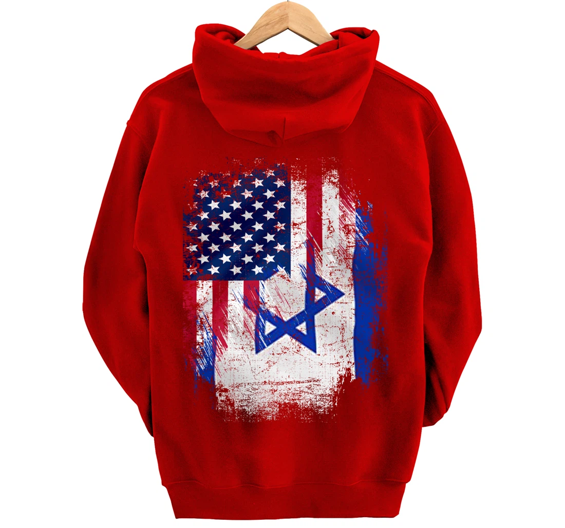 Vintage Israel And American With Flag Cool Gift Pullover Hoodie