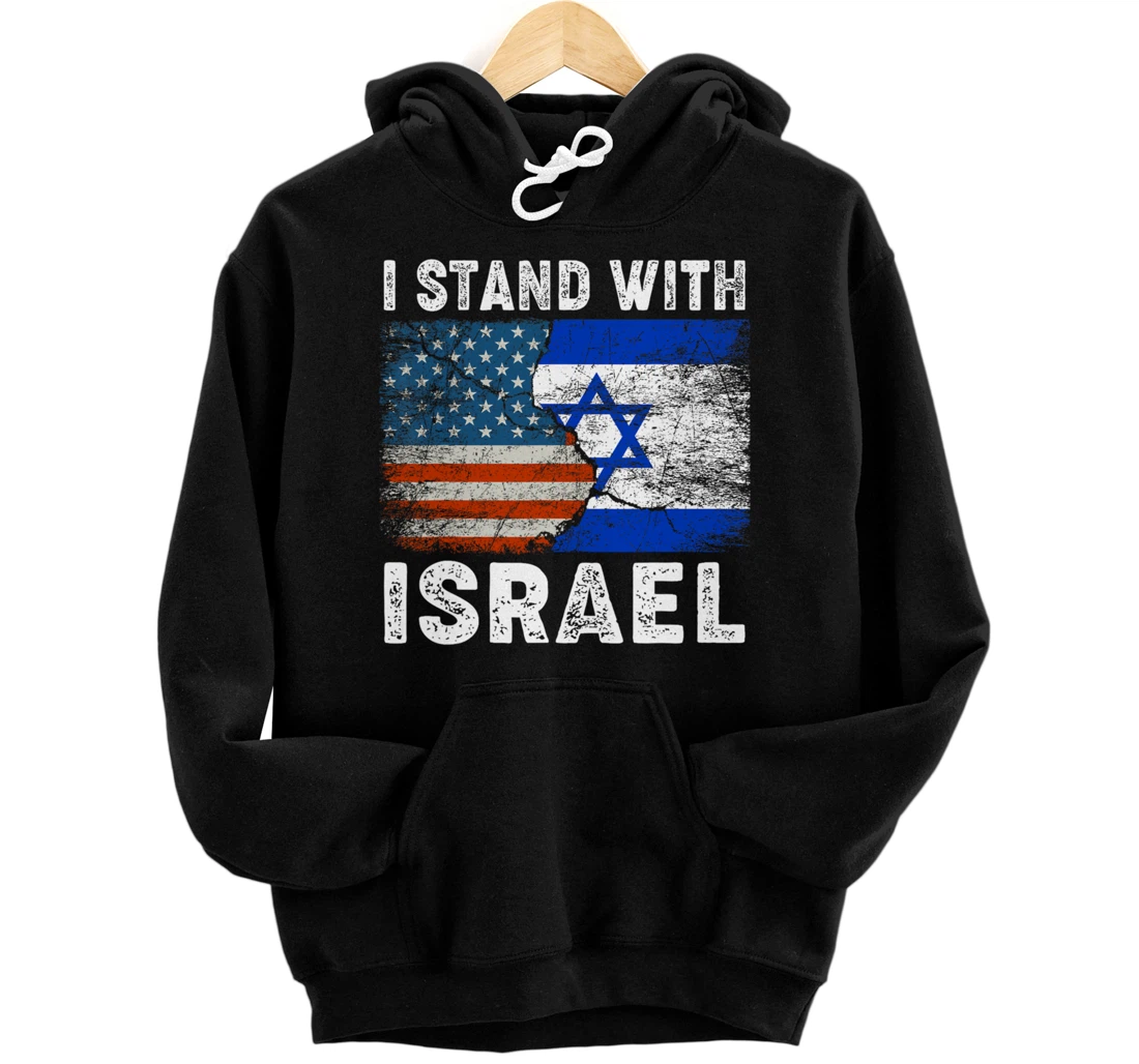 Support Israel I Stand With Israel USA American Israeli Flag Pullover Hoodie