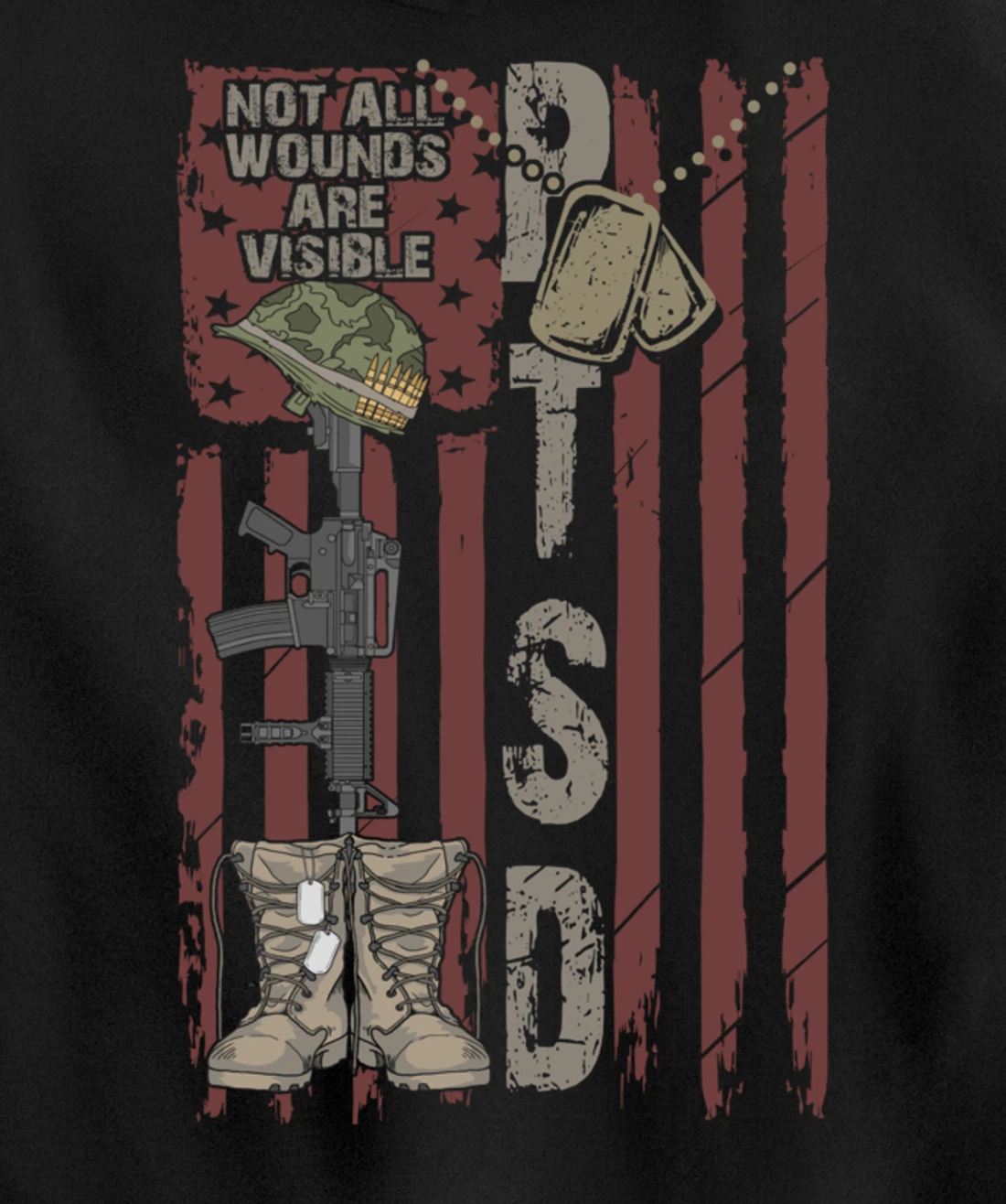 PTSD Not All Wounds Are Visible July 4th Veterans Day Gift Pullover Hoodie