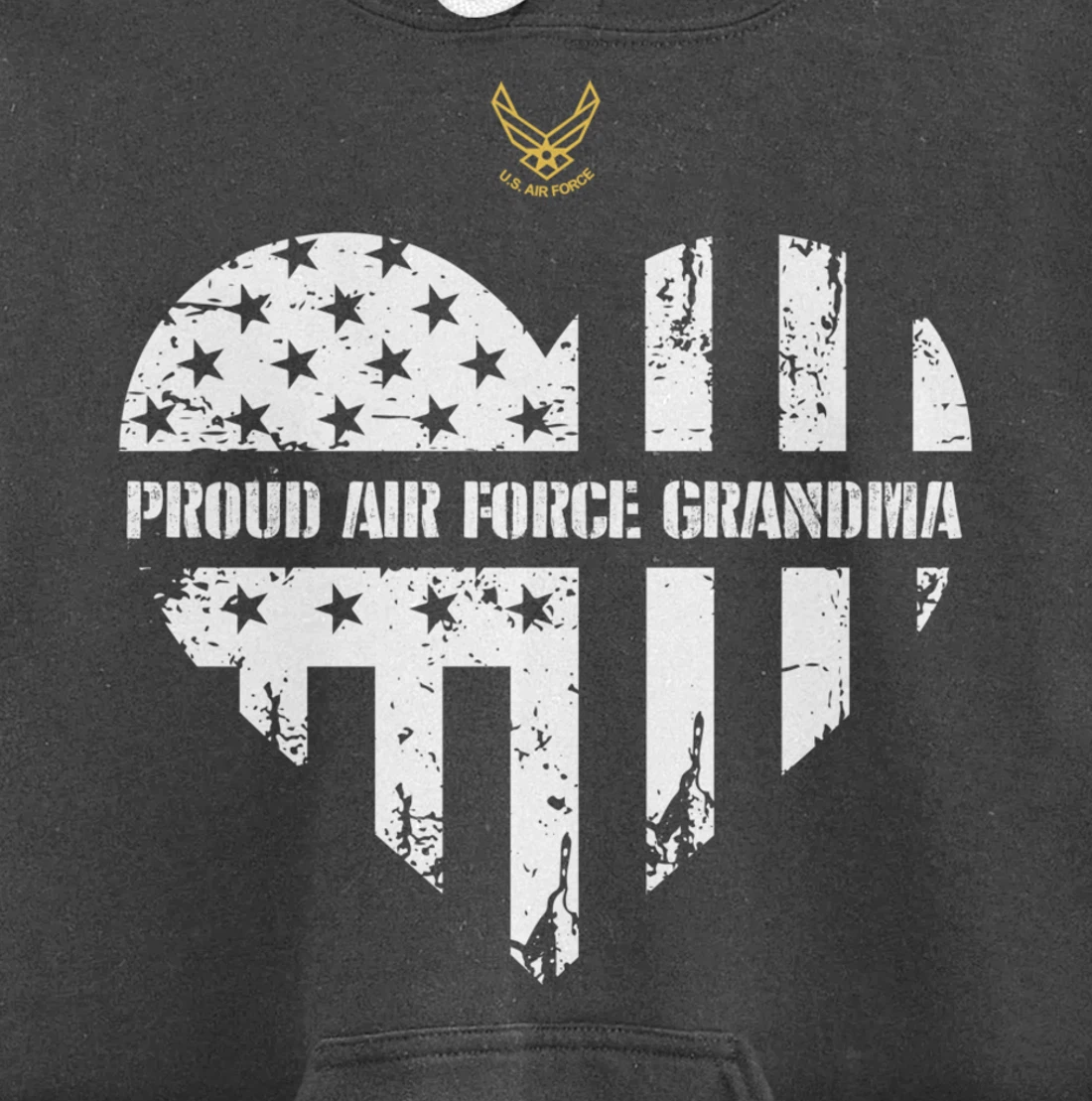 Proud Air Force Grandma American Flag Heart Veteran Gift Pullover Hoodie