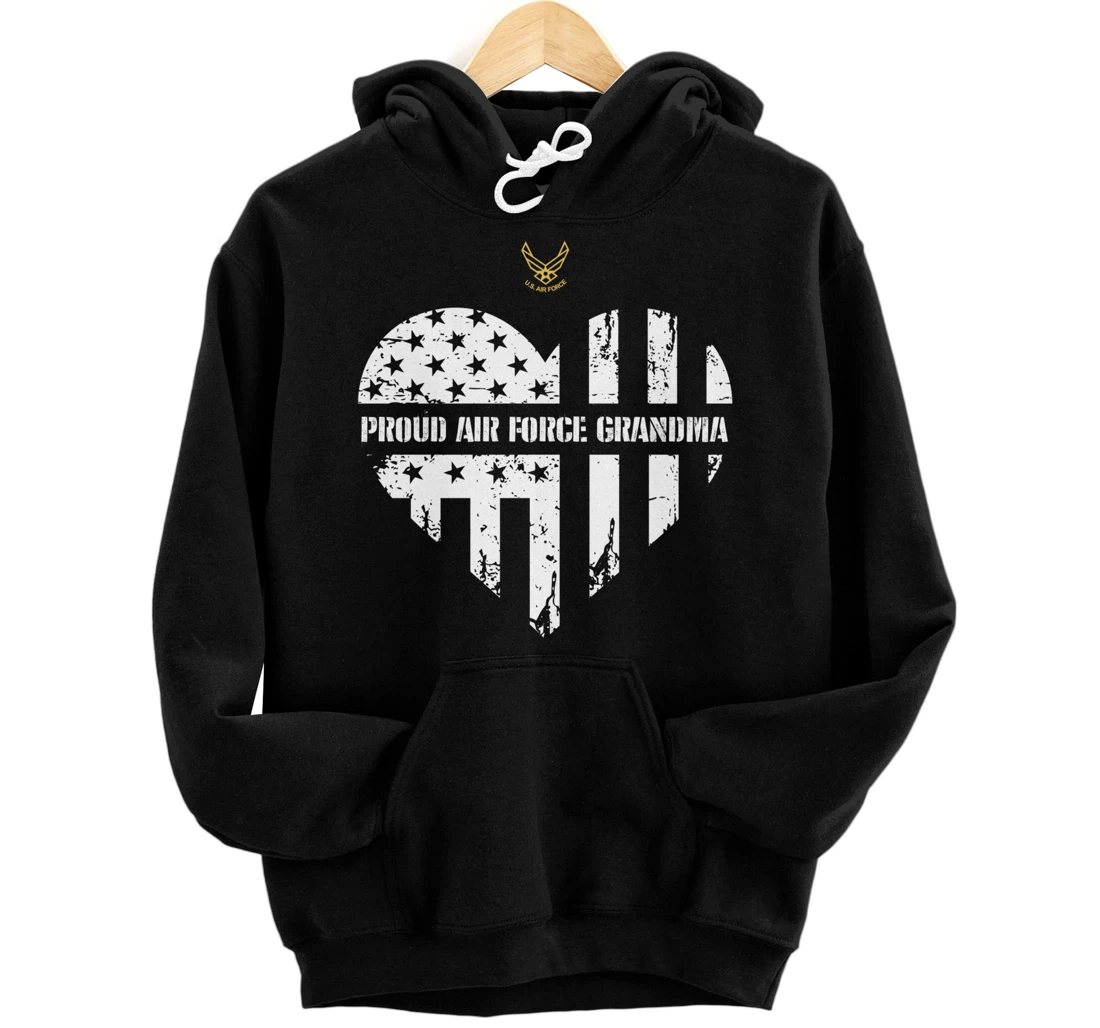Proud Air Force Grandma American Flag Heart Veteran Gift Pullover Hoodie