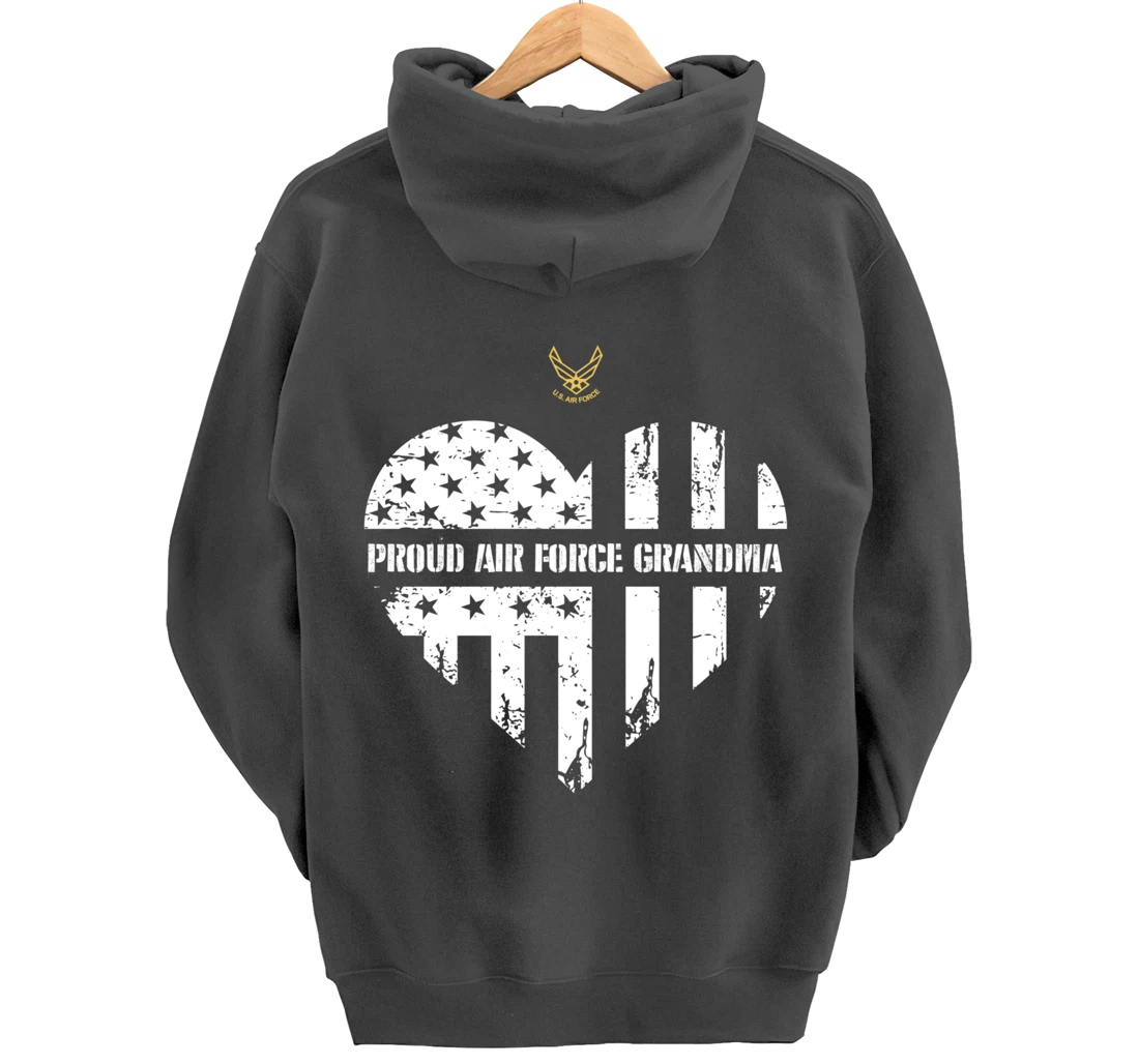 Proud Air Force Grandma American Flag Heart Veteran Gift Pullover Hoodie