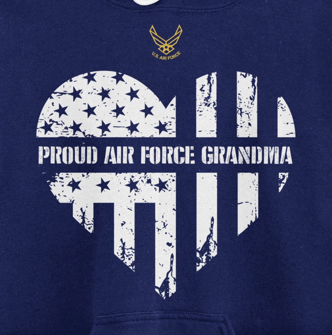 Proud Air Force Grandma American Flag Heart Veteran Gift Pullover Hoodie