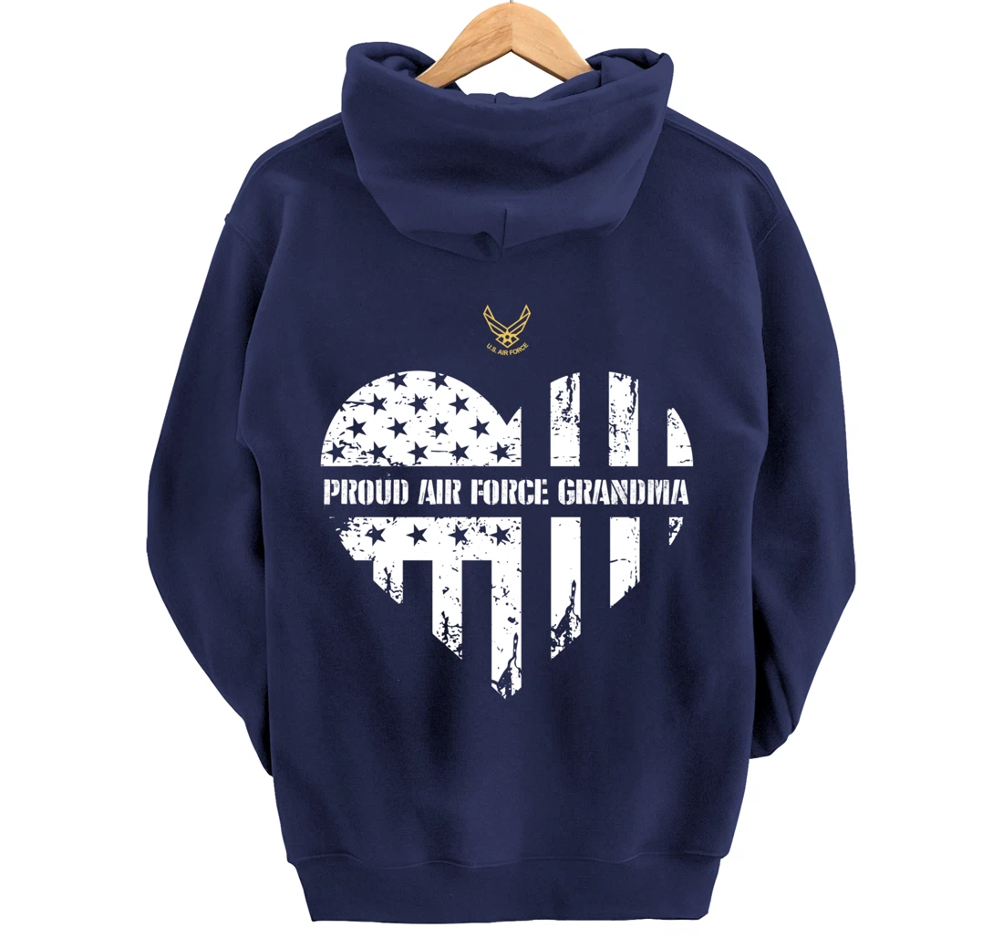 Proud Air Force Grandma American Flag Heart Veteran Gift Pullover Hoodie