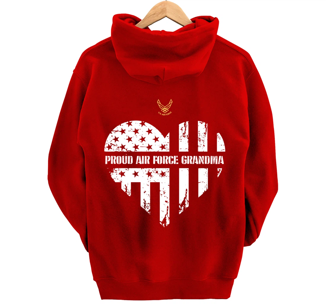 Proud Air Force Grandma American Flag Heart Veteran Gift Pullover Hoodie
