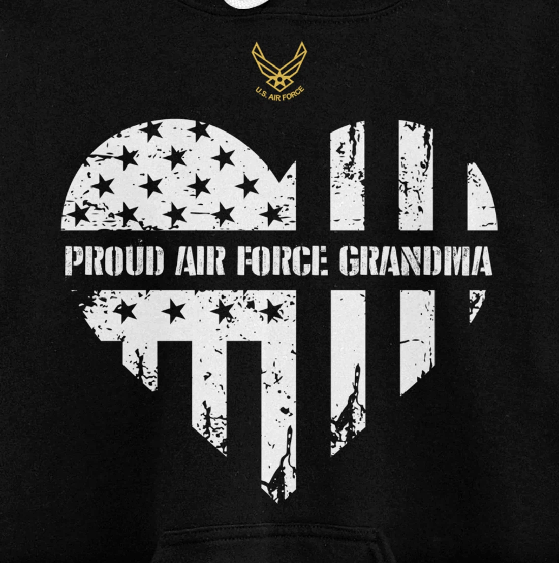 Proud Air Force Grandma American Flag Heart Veteran Gift Pullover Hoodie