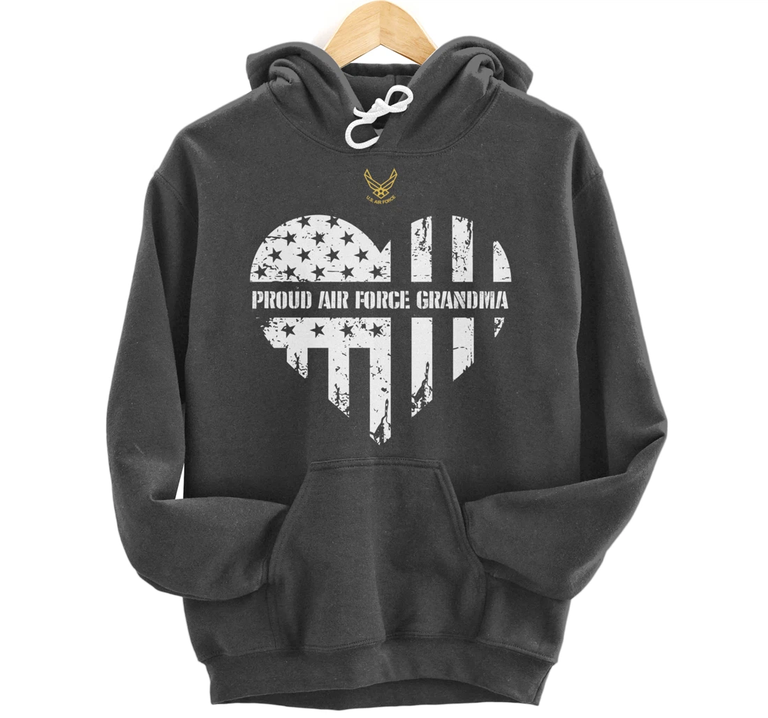 Proud Air Force Grandma American Flag Heart Veteran Gift Pullover Hoodie