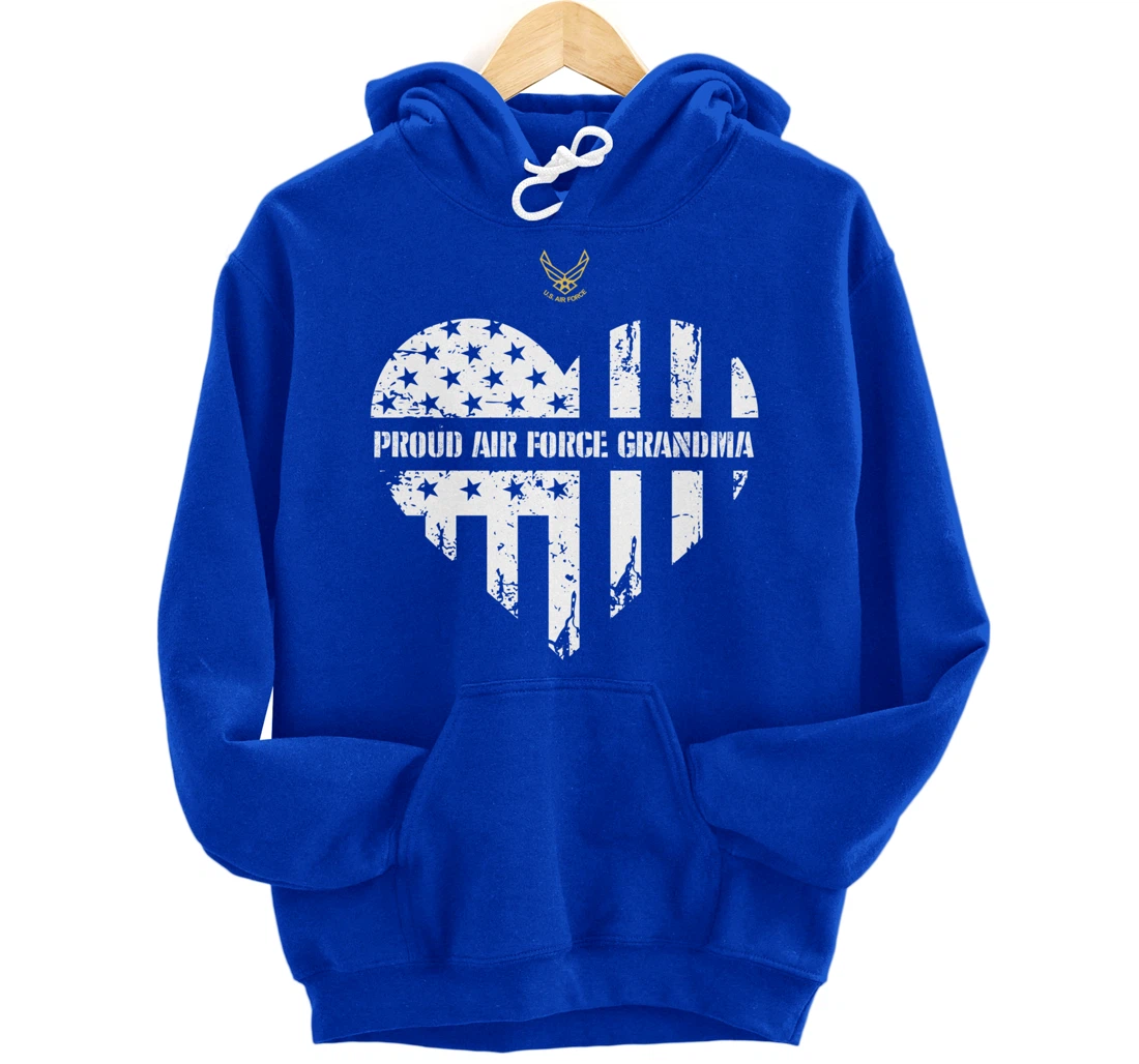 Proud Air Force Grandma American Flag Heart Veteran Gift Pullover Hoodie