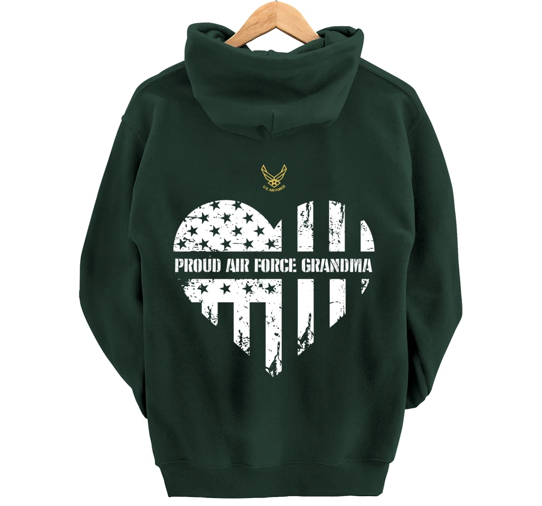 Proud Air Force Grandma American Flag Heart Veteran Gift Pullover Hoodie