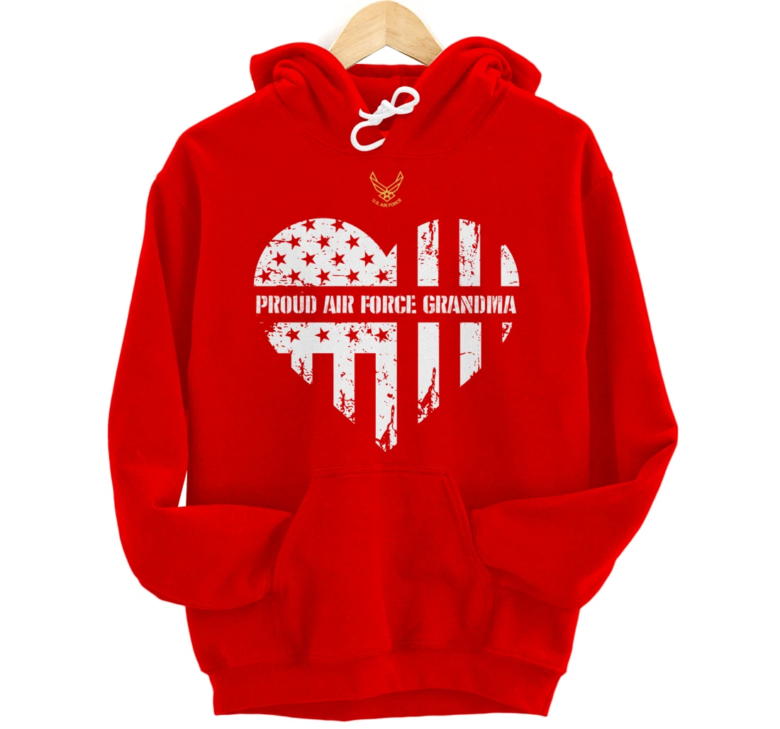 Proud Air Force Grandma American Flag Heart Veteran Gift Pullover Hoodie
