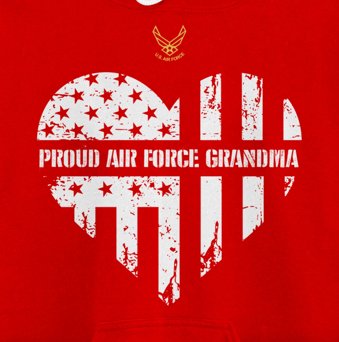 Proud Air Force Grandma American Flag Heart Veteran Gift Pullover Hoodie