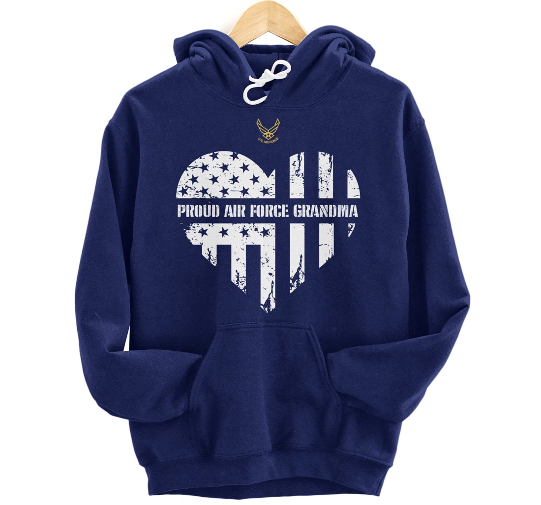 Proud Air Force Grandma American Flag Heart Veteran Gift Pullover Hoodie