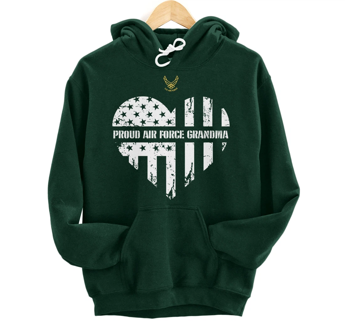 Proud Air Force Grandma American Flag Heart Veteran Gift Pullover Hoodie