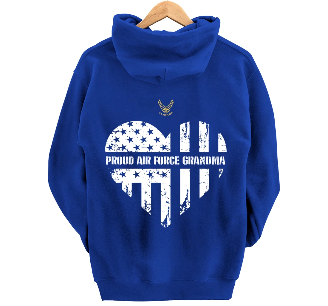 Proud Air Force Grandma American Flag Heart Veteran Gift Pullover Hoodie