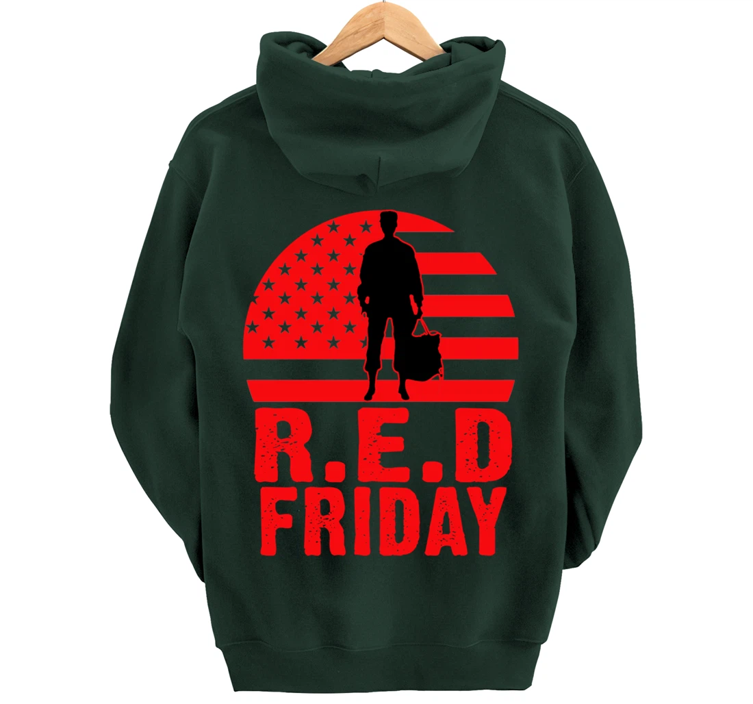 Red Friday Military Deployed Navy Soldier US Flag Veteran Pullover Hoodie