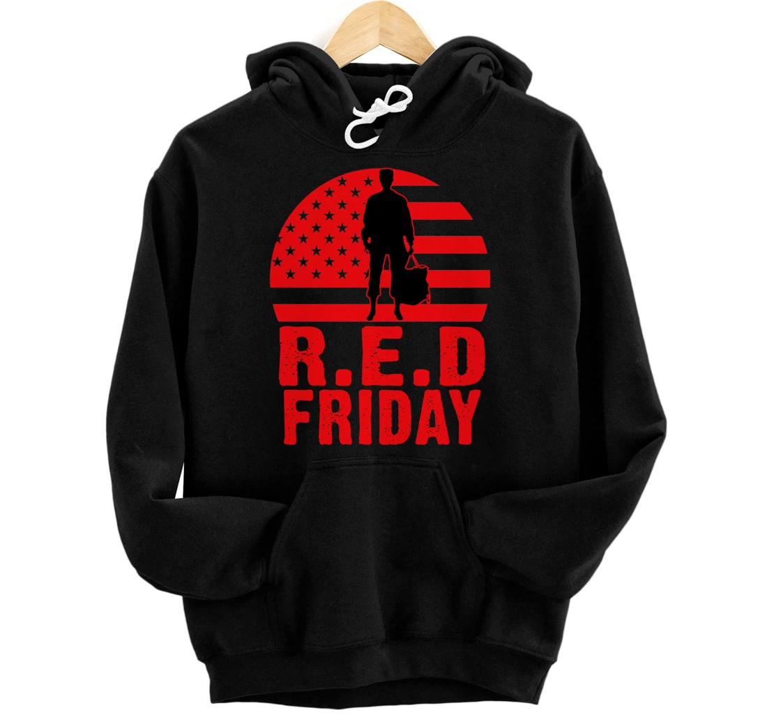 Red Friday Military Deployed Navy Soldier US Flag Veteran Pullover Hoodie