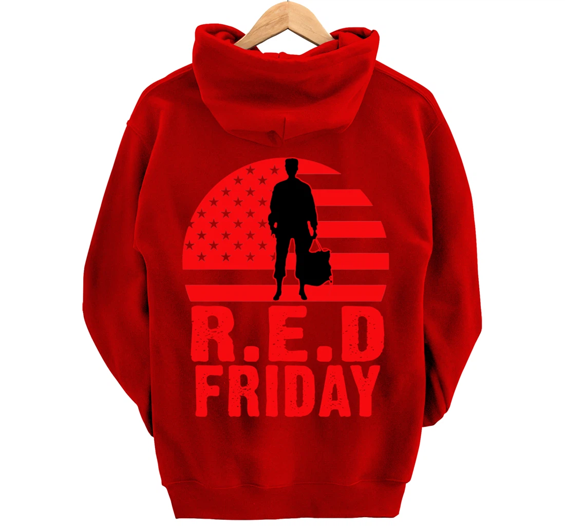 Red Friday Military Deployed Navy Soldier US Flag Veteran Pullover Hoodie